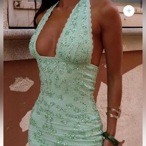 Elegant Lace Mini Dress in Mint Green